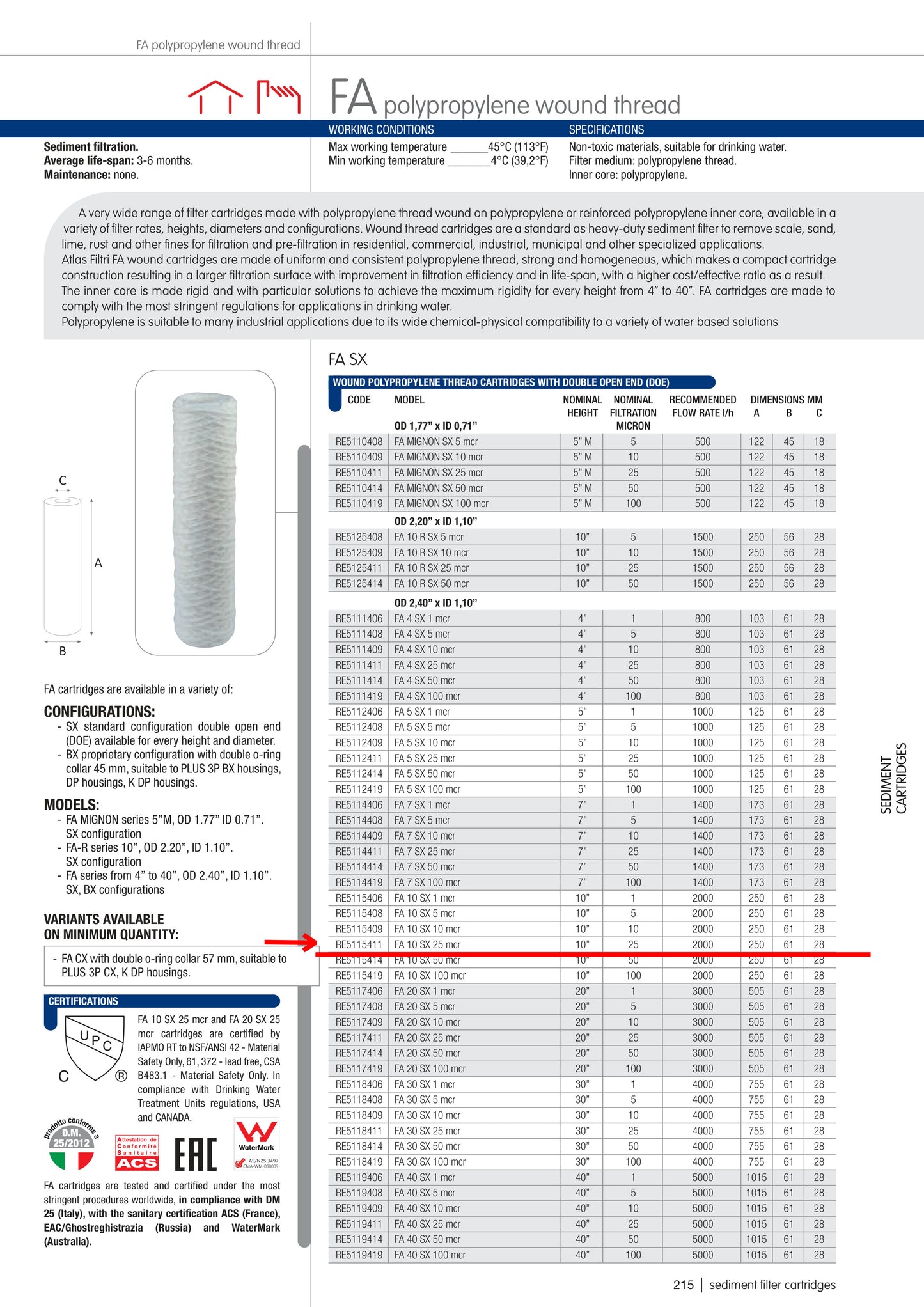 Cartucho de hilo SX de 5 micras 2.5" x 10"