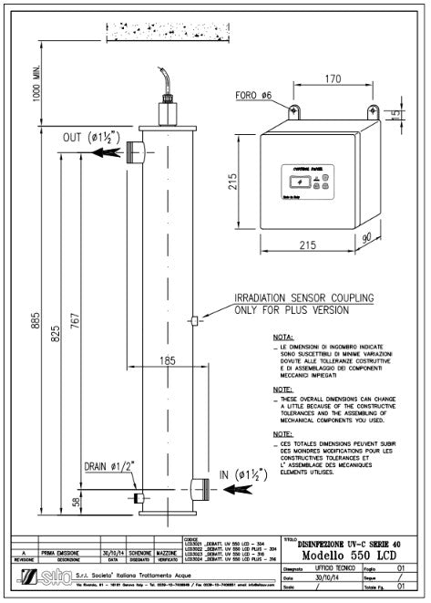 SISTEMA UV SITA 550 LCD2, 26 GPM, SS304, 1-1/2" / LCD3021
