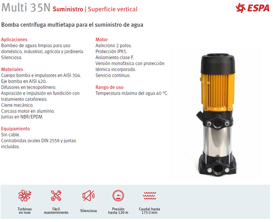 Bomba vertical multi-etapa MULTI 35 3N, 2HP, 220/440 3F