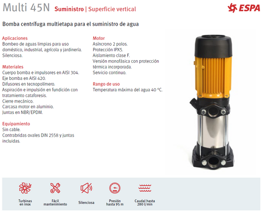Bomba vertical ESPA Multi 45 5N, 5,5 HP