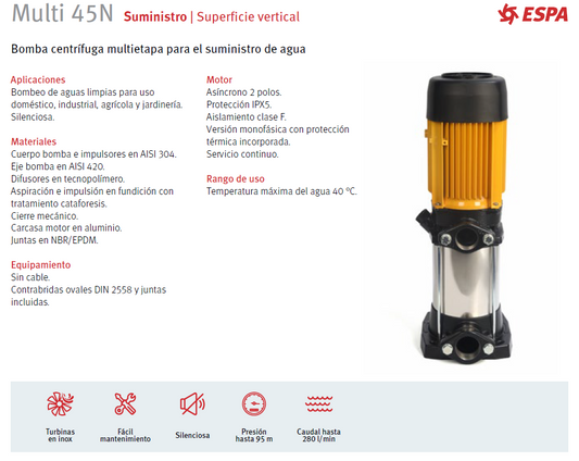 Bomba vertical ESPA Multi 45 3N, 3HP