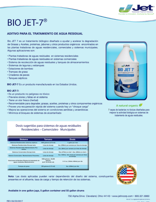 BIOJET 7 - aditivo para aguas residuales - 1 galón