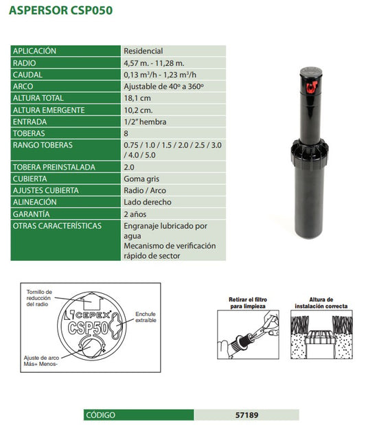 ASPERSOR CSP050-RADIO DE 4.5 - 11 M-CONEXION 1/2" / 57189 - RGOM0023