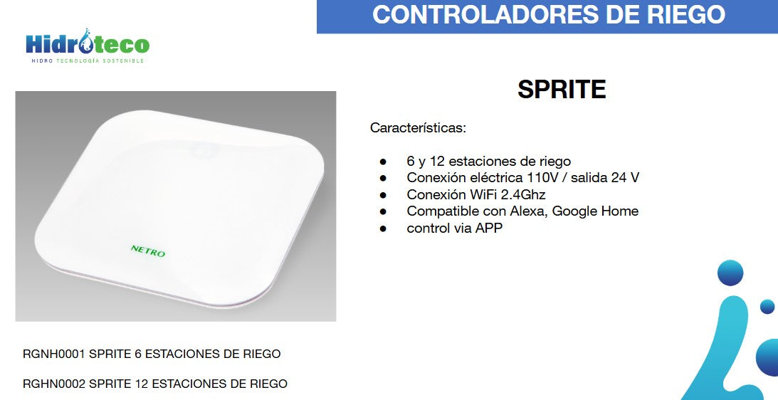 CONTROLADOR DE RIEGO SPRITE, 12 ZONAS - RGNH0002