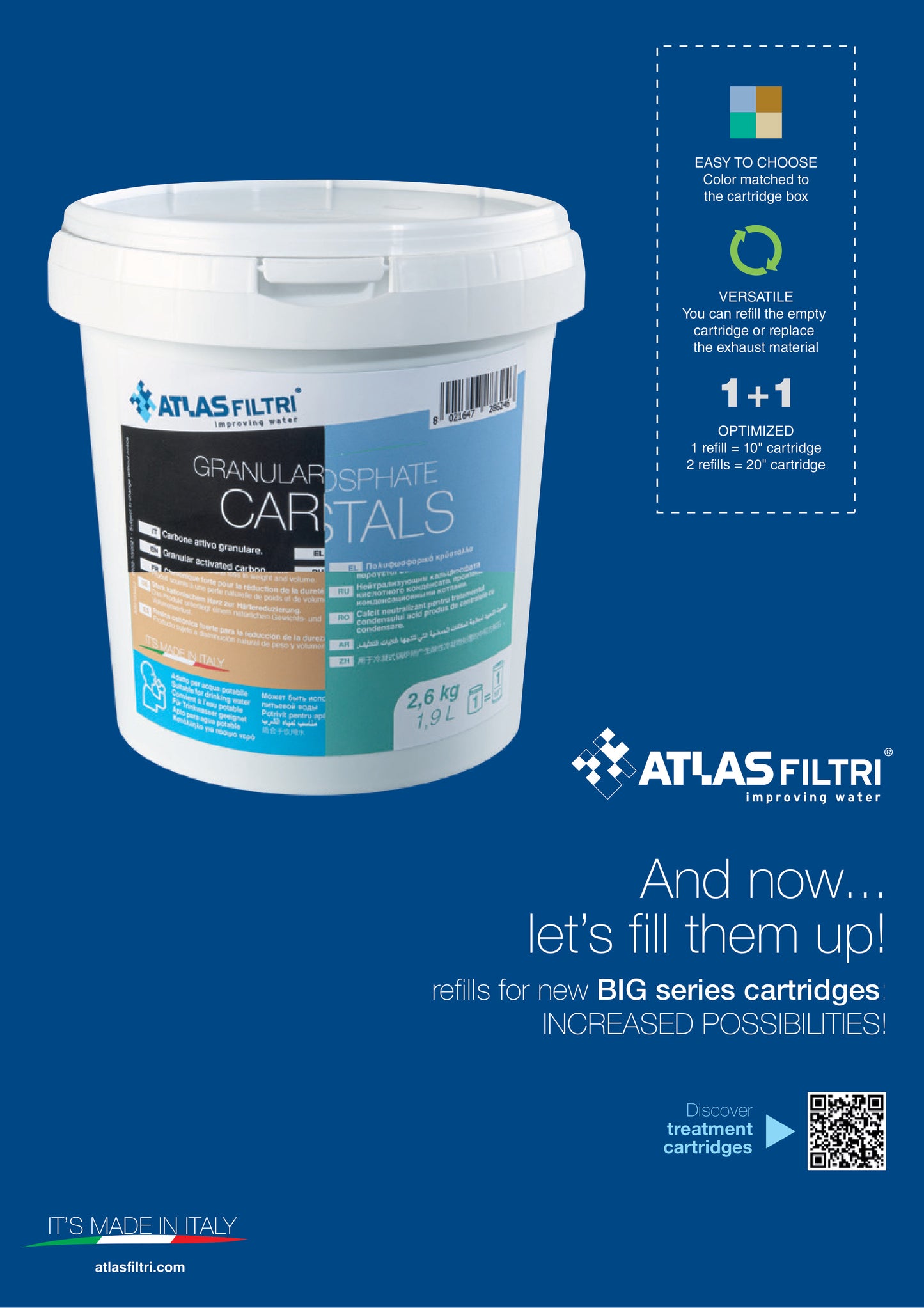 Cartucho rellenable con cristales de Polifosfato 4.5"x20"