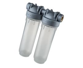 Carcasa para filtro transparente - DUO Antimicrobiana 2.5"x10", 3/4" NPT