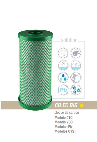 Cartucho de Carbón en Bloque 4.5"x10" de 10 micras - Olor y sabor a cloro