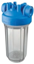Carcasa para filtro BIG 10 transparente - MONO 4.5"x10", 1" NPT