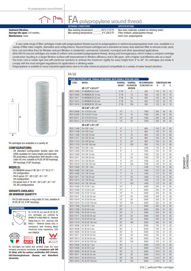 Cartucho de hilo SX de 10 micras 2.5" x 10"