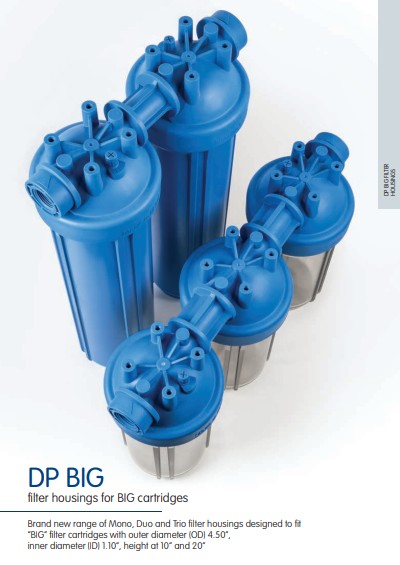 Carcasa para filtro BIG 10 transparente - MONO 4.5"x10", 1" NPT
