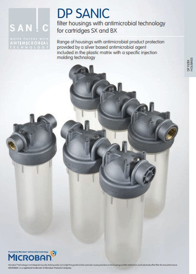 Carcasa para filtro transparente - MONO Antimicrobiana 2.5"x10", 3/4" NPT