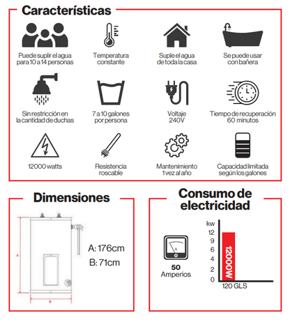 CALENTADOR ELÉCTRICO DE ACUMULACIÓN TRAVOMATIC 12 Kw / 240 V / 120 GAL