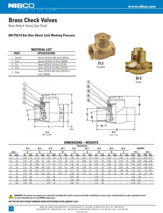 VALVULA CHECK BRONCE TIPO TEE 1 1/2" - MIPG0379