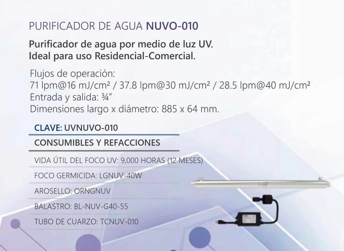 Lámpara UV 10 gpm NUVO