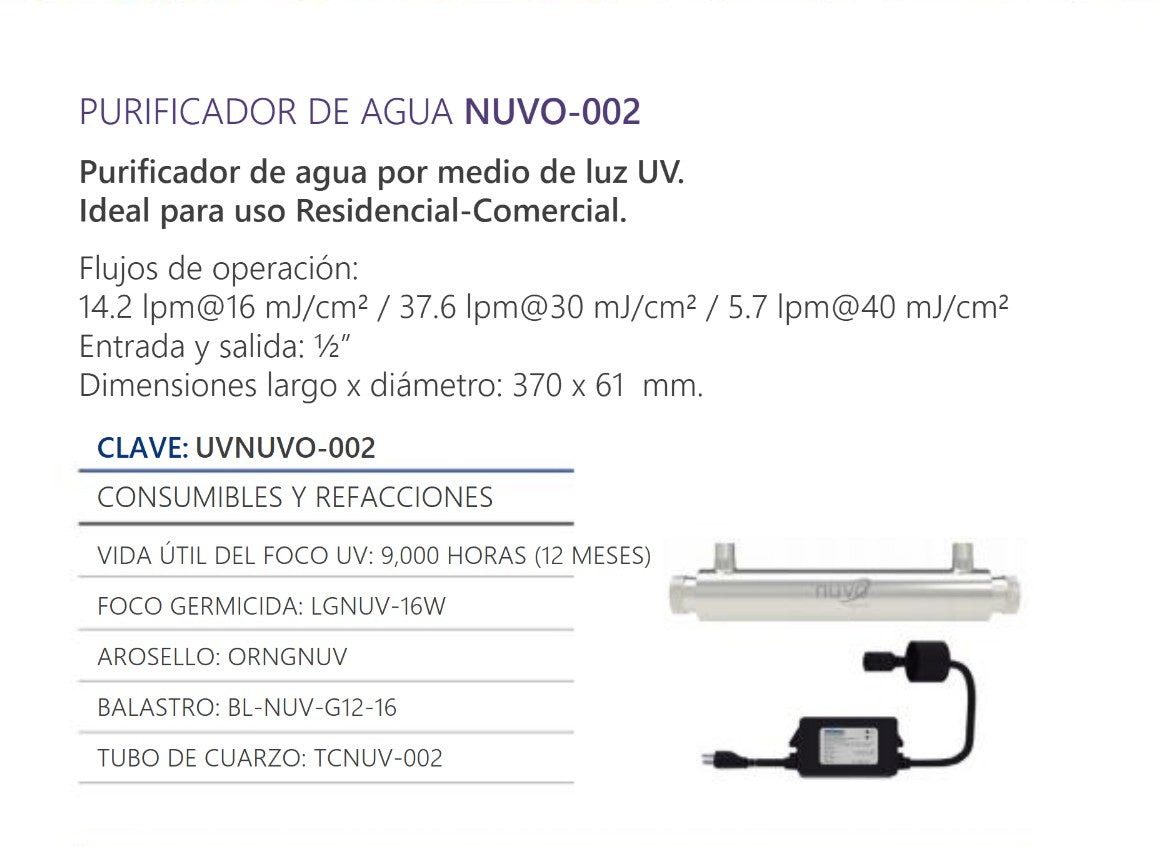 Lámpara UV 2 gpm NUVO