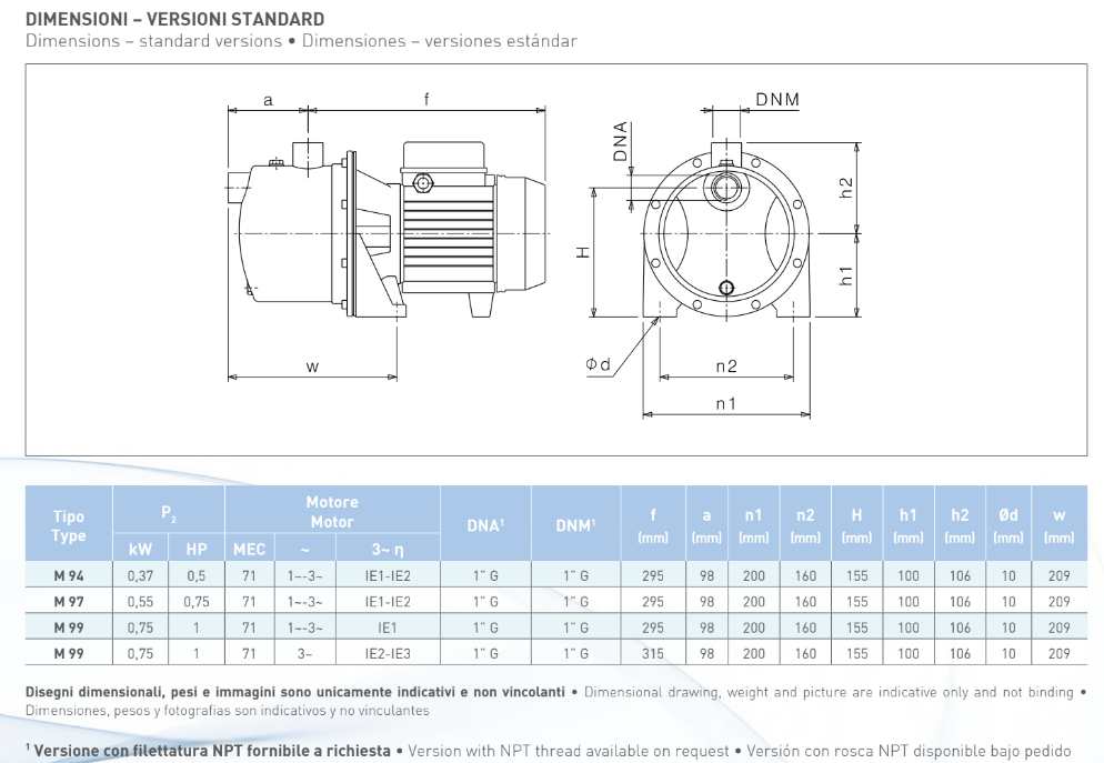 Bomba autocebante JET - SAER M97 0.75HP - 110/220V