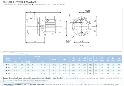 Bomba autocebante JET - SAER M97 0.75HP - 110/220V