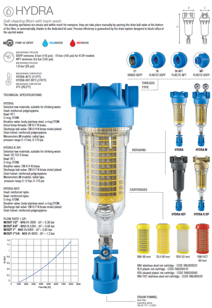 Filtro auto-limpiante HYDRA 3/4" - malla plastica RLH de 90 micras