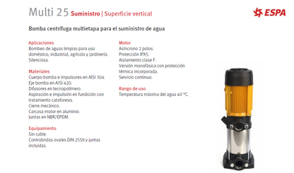 VERTICAL PUMP MULTI 25 4N, 1.5 HP, 220/440, 3F