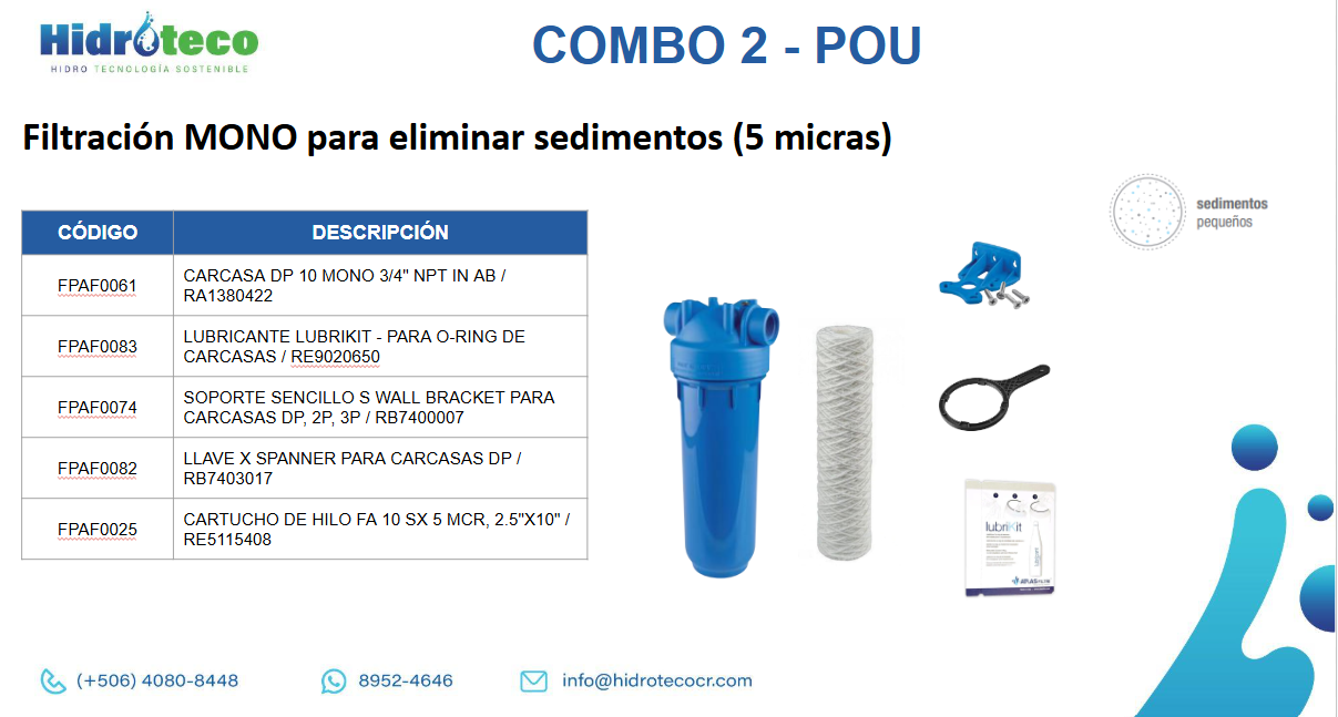 COMBO 2:  filtración de sedimentos para punto de uso - 5 micras - carcasa azul