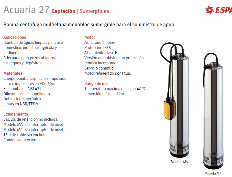 Bomba sumergible - Acuaria 27 4, 2HP, trifásica
