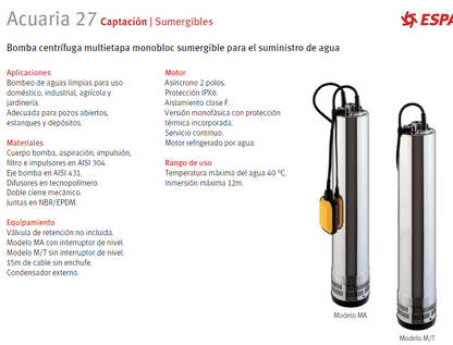 Bomba sumergible - Acuaria 27 4, 2HP, trifásica