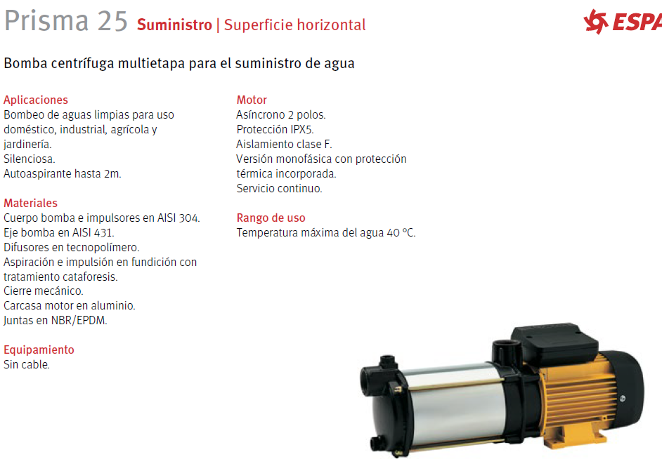 PRISMA 25 2.1 HP multi-stage centrifugal pump