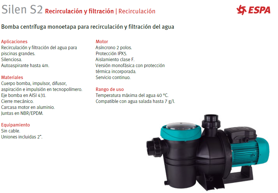 Bomba de piscina SILEN S2, 2HP, 220V