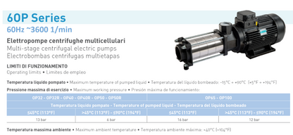 SAER 60PTX40R/4 multi-stage centrifugal pump - 3HP - SS 316