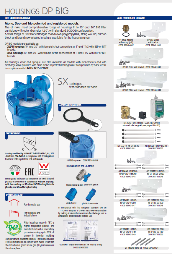 Carcasa para filtro BIG 20 azul - DUO 4.5"x20", 1-1/2" NPT