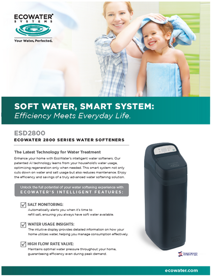 Suavizador ECOWATER ESD2800 R25- 1 ft3 - 22.8 gpm