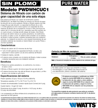 Cartucho de carbón activado PWCBHCUC1