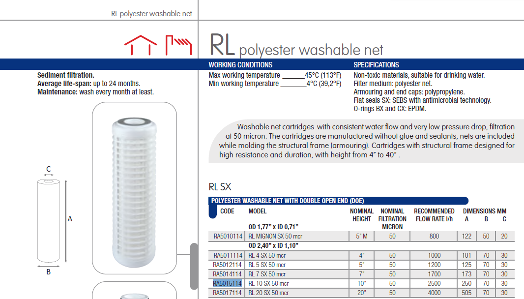 Cartucho lavable para sedimentos RL SX 2.5"x10!