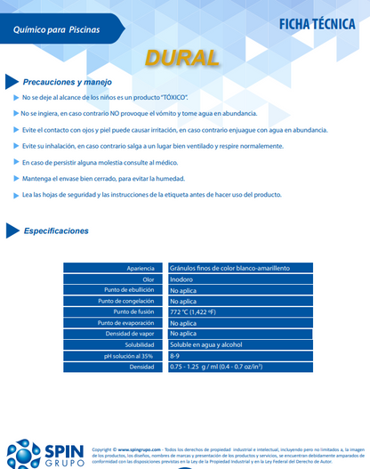 DURAL - cubeta 8.5 kg para ajuste de dureza de agua de piscinas.
