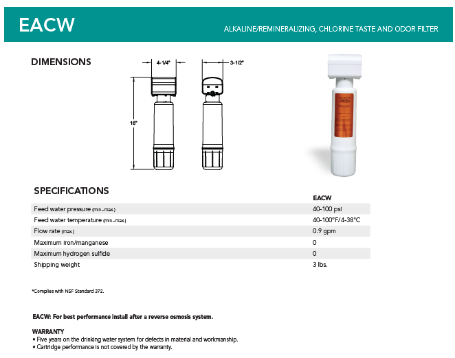 Filtro alcalino para remineralizar el agua después de osmosis inversa y subir pH