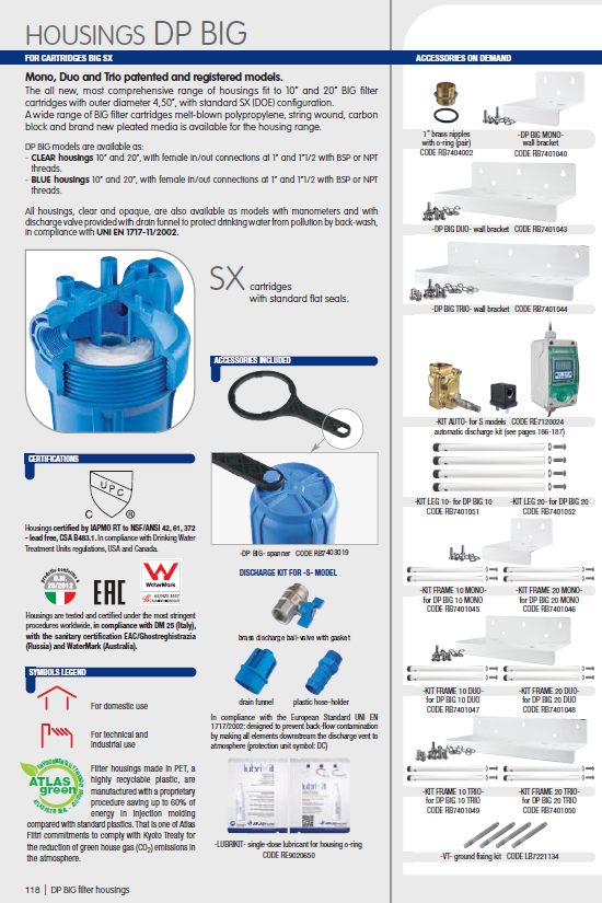 Carcasa para filtro BIG 10 azul - MONO 4.5"x10", 1" NPT