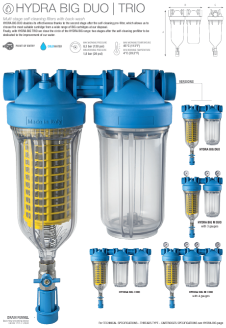 Filtro HYDRA BIG TRIO 1 1/2" NPT - malla inoxidable 90 micras