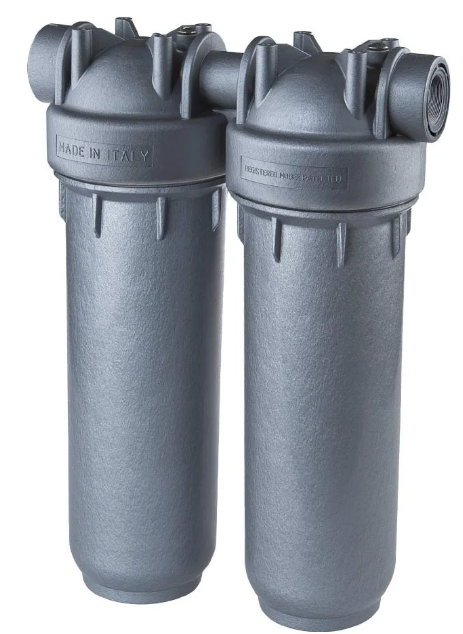 Carcasa doble para filtros con tecnología MICROBAN (antimicrobiana) - 2.5"x10"