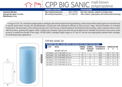CARTUCHO DE ESPUMA CPP 10 BIG SANIC SX,  5 Micras 4.5"X 10"