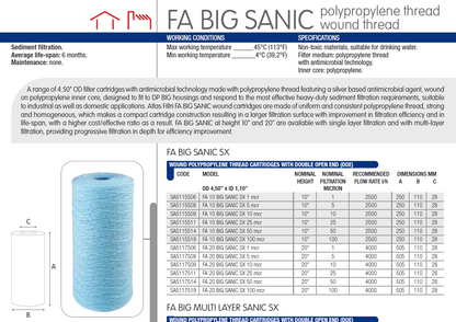 CARTUCHO DE HILO FA 10 BIG SANIC SX 10 Micras - 4.5"x10"