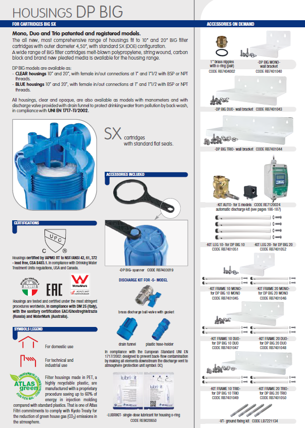 BIG 10 Blue Filter Housing - MONO 4.5"x10", 1" NPT