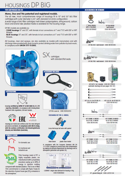 BIG 10 Blue Filter Housing - MONO 4.5"x10", 1" NPT