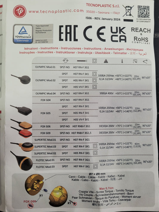 Boya de nivel bajo - interruptor - 3 m