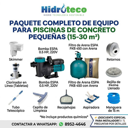 Combo de equipos y accesorios para piscinas pequeñas (15-30 m3)