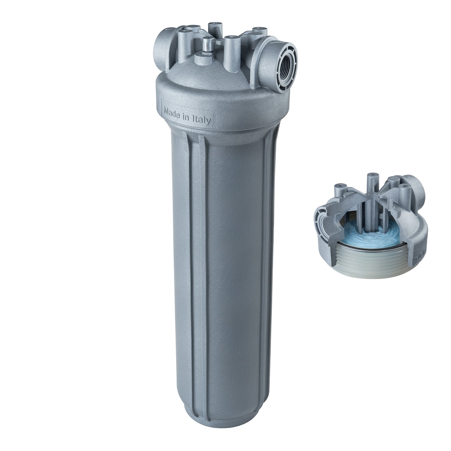 Carcasa para filtro gris - MONO Antimicrobiana 2.5"x10", 3/4" NPT