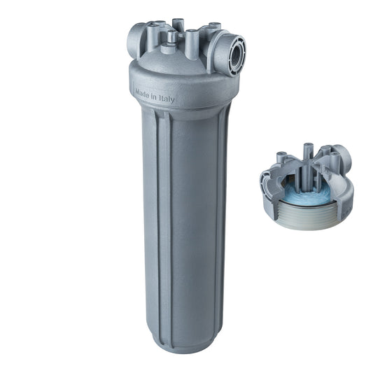 Carcasa para filtro gris - MONO Antimicrobiana 2.5"x10", 3/4" NPT